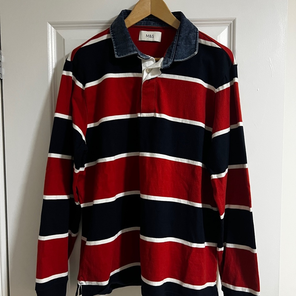 Marks & Spencer Red and Navy Striped Rugby Polo